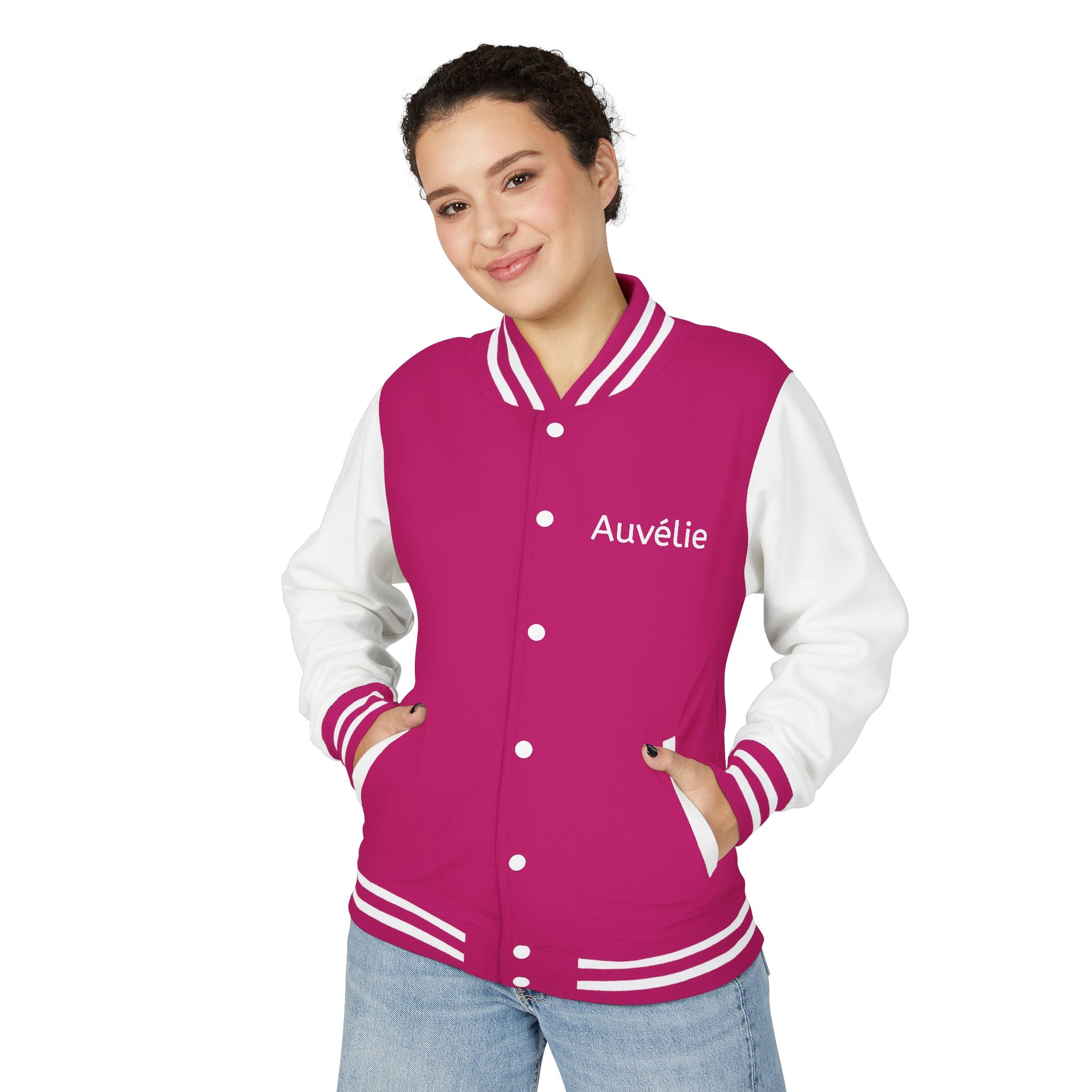 Letterman Jacket - Personalized 'Auvélie' Red & White Varsity Style