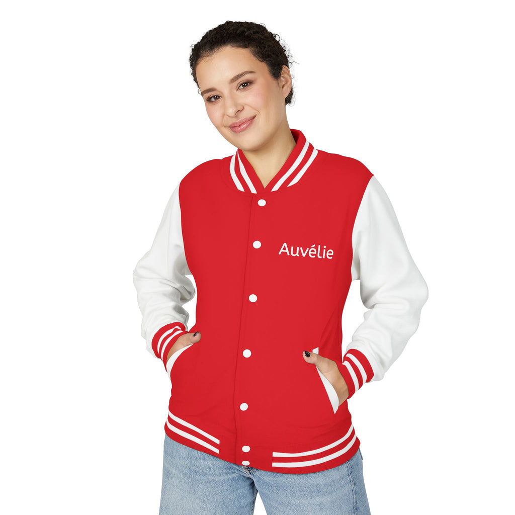 Letterman Jacket - Personalized 'Auvélie' Red & White Varsity Style